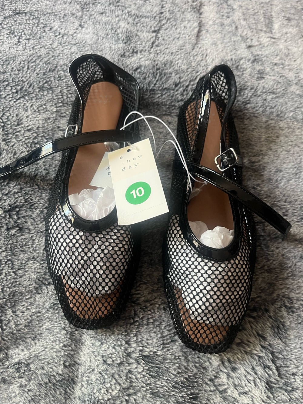 a new day Black Mesh Mary Jane Flats with Patent Trim